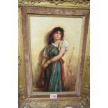 Thomas Kent Pelham, 'Mediterranean Girl with Mandolin', signed, oil on canvas, 32 x 19.5cm.