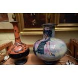 Two French pottery table lamps, largest excluding fitting 36cm.