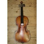 An antique Continental violin, with 14 inch back.