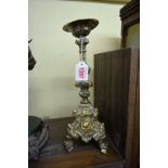 A 17th/18th century Continental brass pricket candlestick, 27.5cm high.