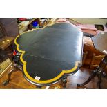 An unusual late 19th century ebonized and burr walnut crossbanded card table, of shaped outline,