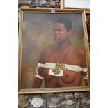 J G Norvall, 'A Zulu Maiden', signed and dated 1982, oil on canvasboard, 60 x 49.5cm.