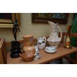 A mixed lot of ceramics, to include: a Crown Devon twin handled vase; and a spelter figure.