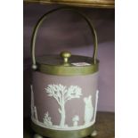 A Wedgwood lilac jasperware and electroplate mounted biscuit barrel and cover,
