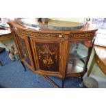 WITHDRAWN FROM SALE A late Victorian marquetry side cabinet of Serpentine outline, 141.5cm wide.