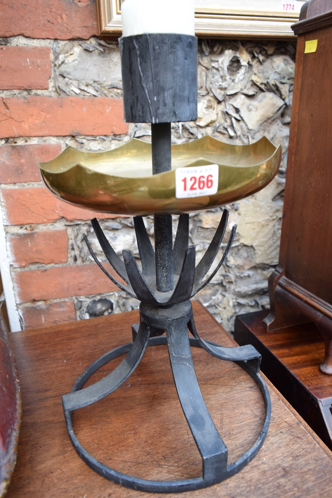 A pair of brass and black painted candlesticks, 41cm high. - Image 2 of 6