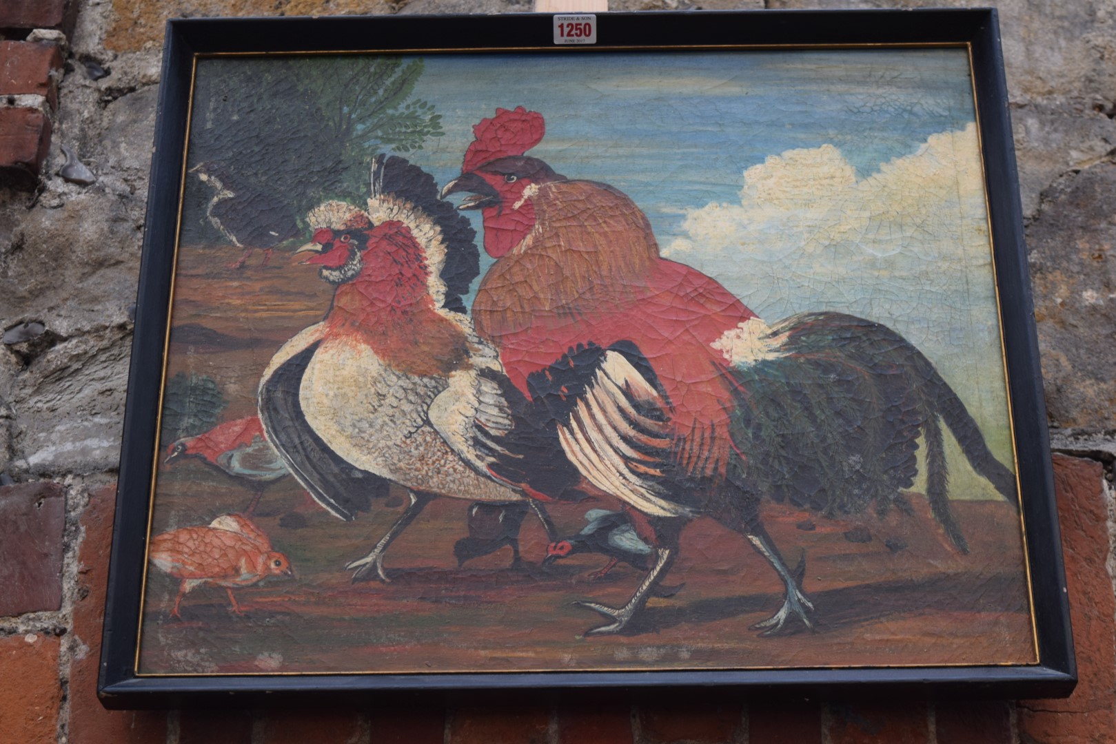 Walter Oskors, after Melchoir de Hondecoeter, 'A cock, a hen and their young', oil on canvas,