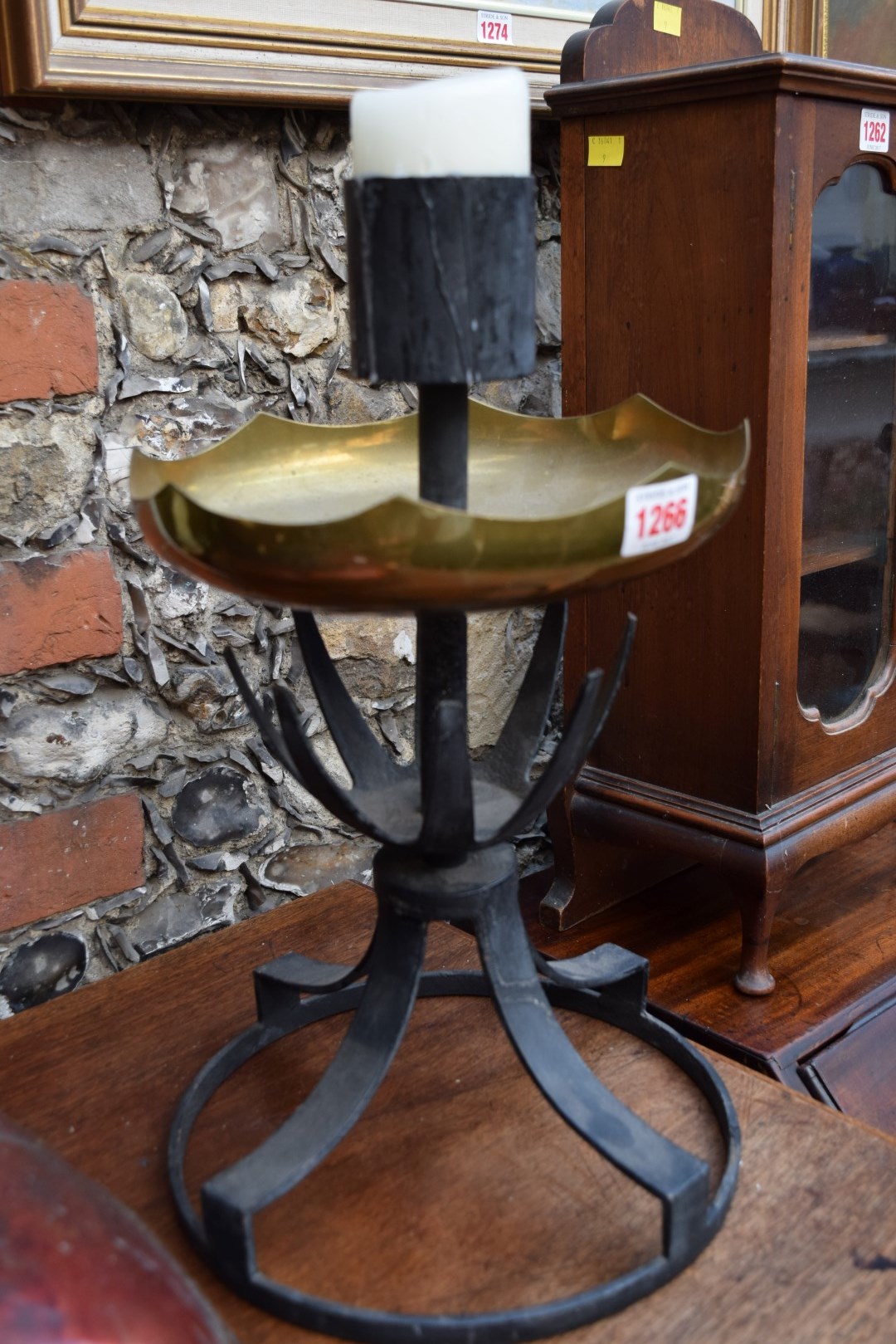 A pair of brass and black painted candlesticks, 41cm high. - Image 6 of 6