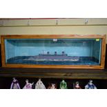 A diorama of RMS Queen Mary, in World War II colours, 91.5cm wide.