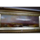 G Shaw, Dartmoor landscape, signed, oil on panel, 35 x 116cm.