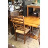 A good and large reproduction oak refectory table, with cleated five plank top, 259.