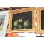 European School, stilll life of green apples; still life of apple, grapes and pewter jug, a pair,