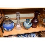 A Mdina glass vase; together with a clear glass decanter and stopper;