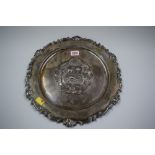 A Peruvian .925 dish decorated Peru national coat of arms, stamped Plata 925 Peruana, 33cm, 570g.