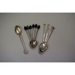 A set of six silver bean handled coffee spoons and six other silver spoons.