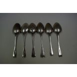 Six various Georgian silver Old English pattern dessert spoons, 175g.