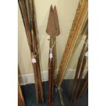 African: two short spears, having turned wood shafts ending in a ball finial, approx 99cm long.