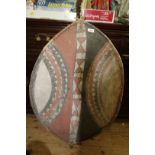 African: a Maasai Kenya hide shield, with painted decoration, approx 91cm high.