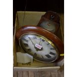 An antique mahogany postman's alarm wall clock, 28.5cm wide.