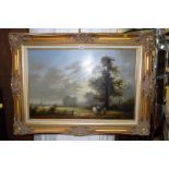 M Jeffries, a farmer and ploughing horses in a landscape, signed, oil on board, 49.5 x 75cm.