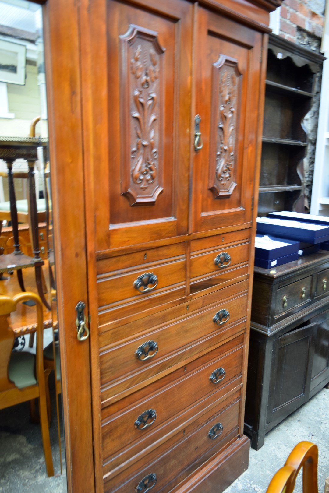 A late Victorian carved walnut wardrobe, 165cm wide. - Image 6 of 8