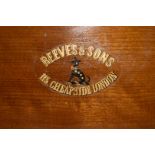 A Reeves & Sons mahogany artist's paintbox and contents, 27cm wide.