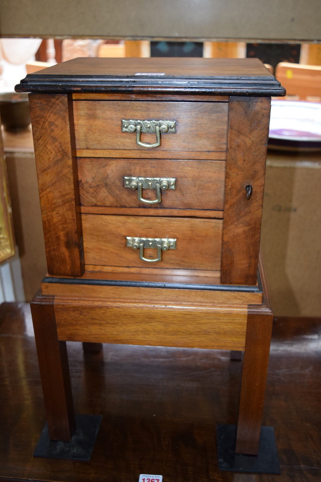 A Victorian walnut small three drawer Wellington type chest, 29cm wide, on later stand. - Image 9 of 16