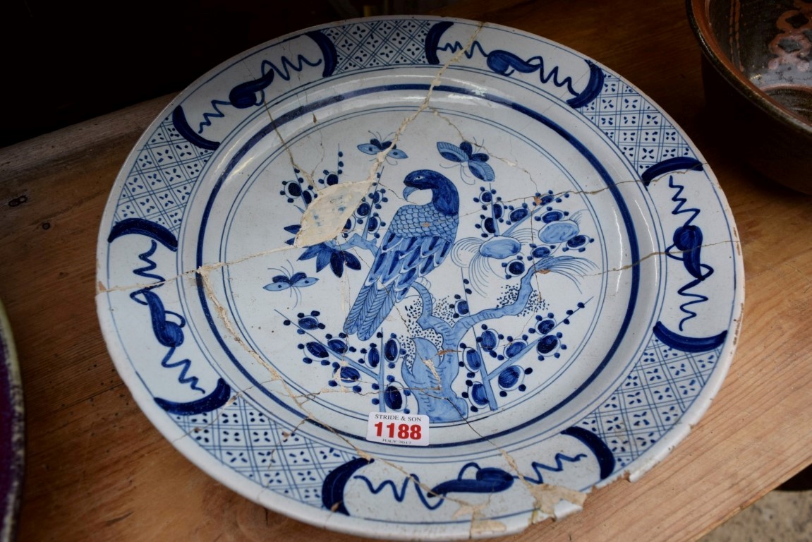 An 18th century Continental tin glazed dish, - Image 10 of 14