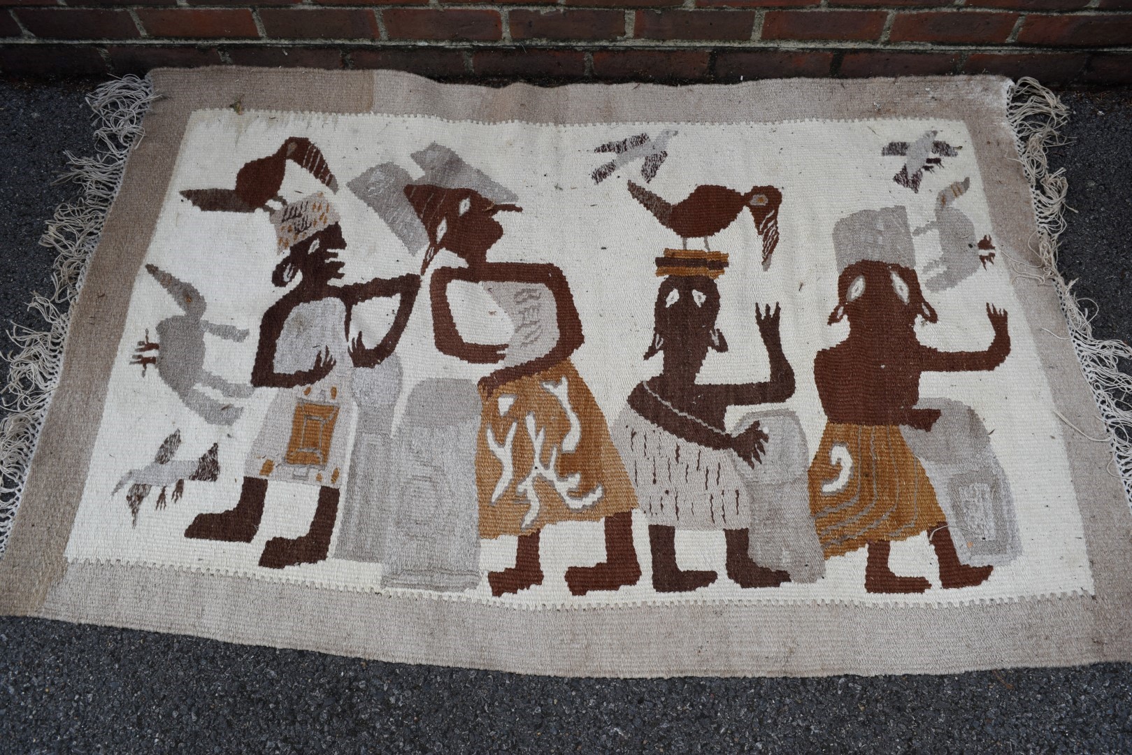 A pictorial flatweave rug, depicting 'Drum beating' by 'Setsoto Ltd', - Image 2 of 16