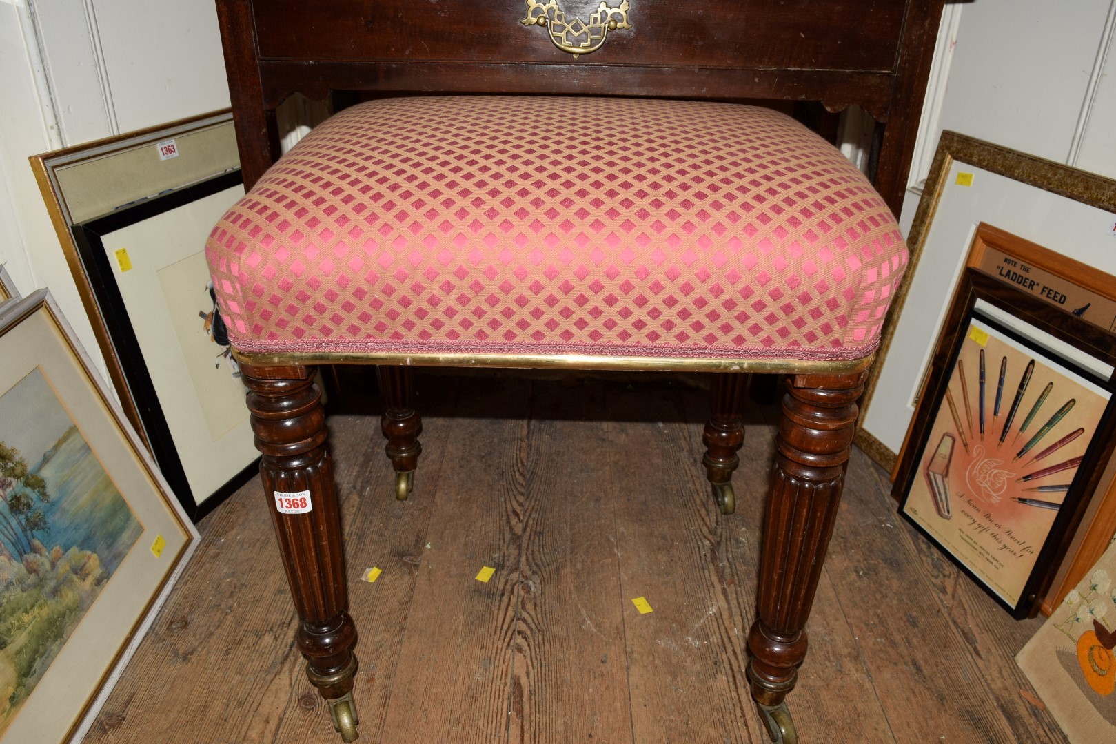 A mahogany and upholstered rectangular stool, stamped Gillows, - Image 2 of 12