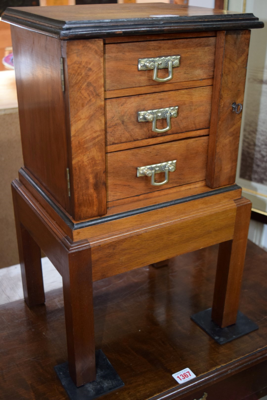 A Victorian walnut small three drawer Wellington type chest, 29cm wide, on later stand. - Image 2 of 16