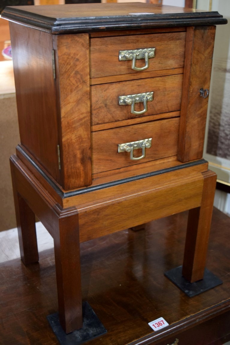 A Victorian walnut small three drawer Wellington type chest, 29cm wide, on later stand. - Image 3 of 16