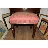 A mahogany and upholstered rectangular stool, stamped Gillows,