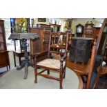 An old ash and beech child's chair, with rush seat.