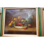 European School, still life of fruit, indistinctly signed, oil on canvas, 45 x 54cm.