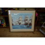 Montague Dawson, 'The Battle of Trafalgar', signed in pencil, blind stamped, colour print, I.73.