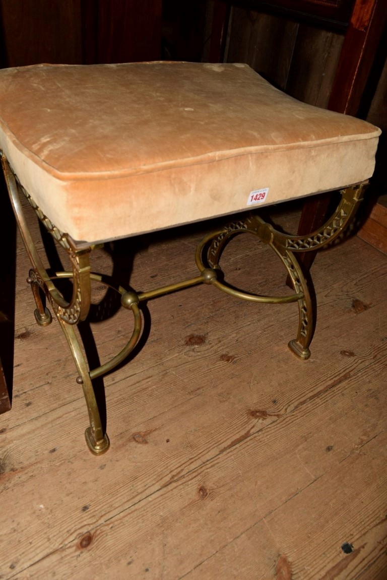 A cast and pierced brass X frame stool. - Image 3 of 4