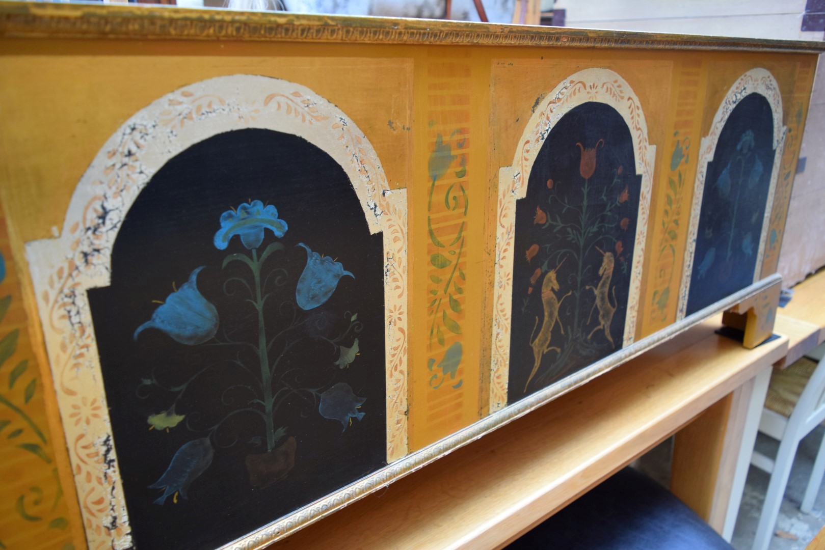 A old polychrome painted coffer, in the Scandinavian style, 124cm wide. - Image 6 of 20