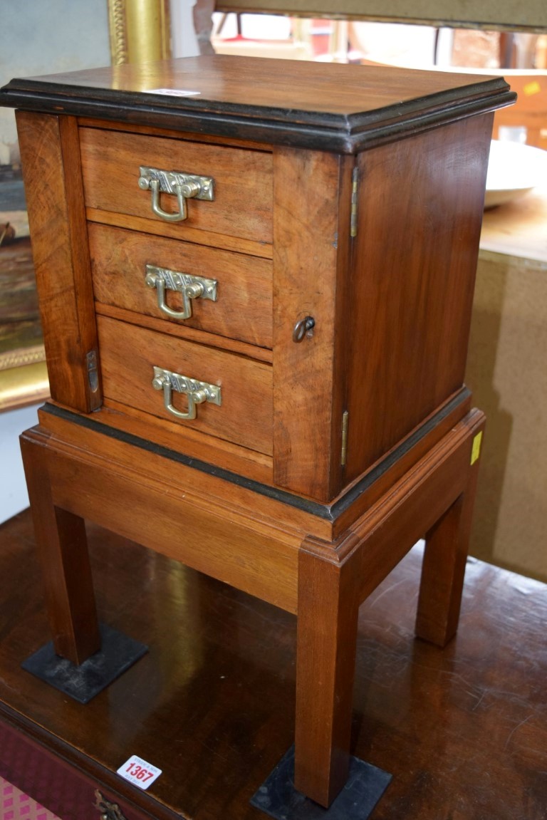 A Victorian walnut small three drawer Wellington type chest, 29cm wide, on later stand. - Image 8 of 16