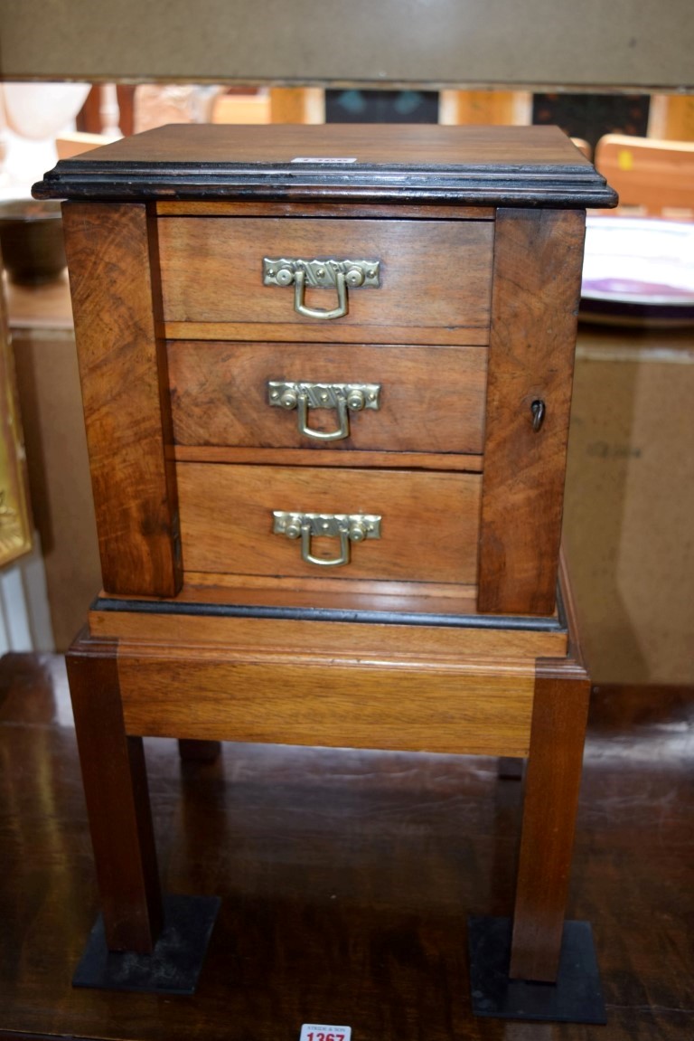 A Victorian walnut small three drawer Wellington type chest, 29cm wide, on later stand. - Image 11 of 16