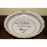 A French Revolution period tin glazed pottery bowl, inscribed 'Vive La Liberte, Vive Le Roy',