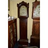 A 19th century oak 8 day longcase clock, the 12 inch arched painted dial inscribed 'R Francis,