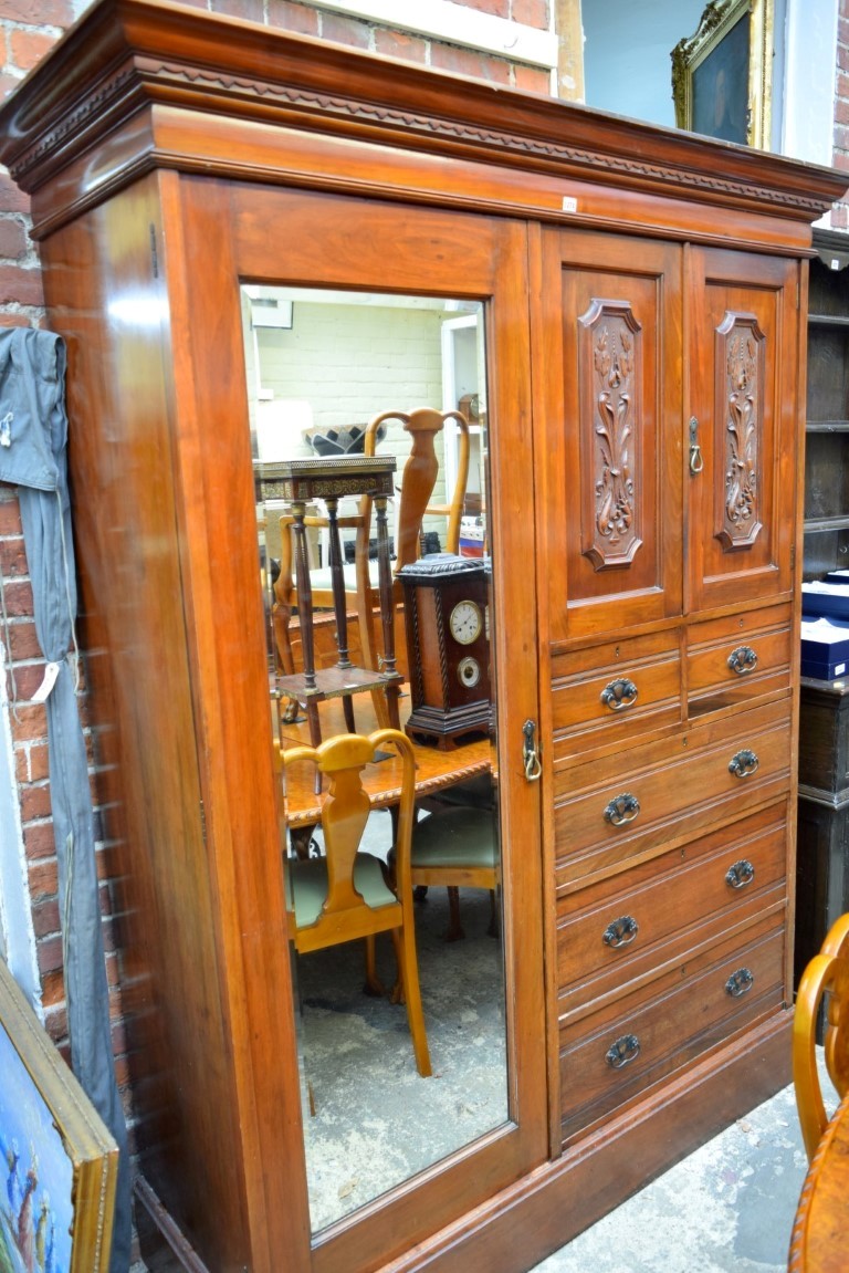 A late Victorian carved walnut wardrobe, 165cm wide. - Image 4 of 8