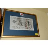 A George III Portsmouth, Portsea and Hampshire Bank 1818 £1 note, mounted and framed.