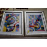 European School, contemporary, untitled geometric forms, a pair, oil on paper, 31.5 x 24cm.