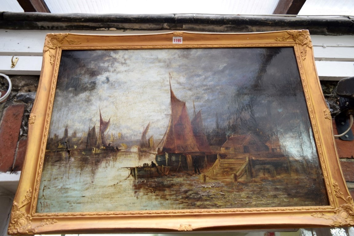 European school, a harbour scene, initialled, oil on canvas, 50 x 75cm. - Image 4 of 8