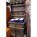 An old oak dresser and rack, 100cm wide.