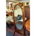 A late Edwardian mahogany cheval mirror, 65cm wide.