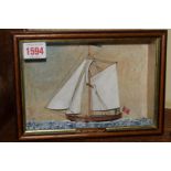 Two dioramas of Arundel sailing boats, each 21.5cm wide.