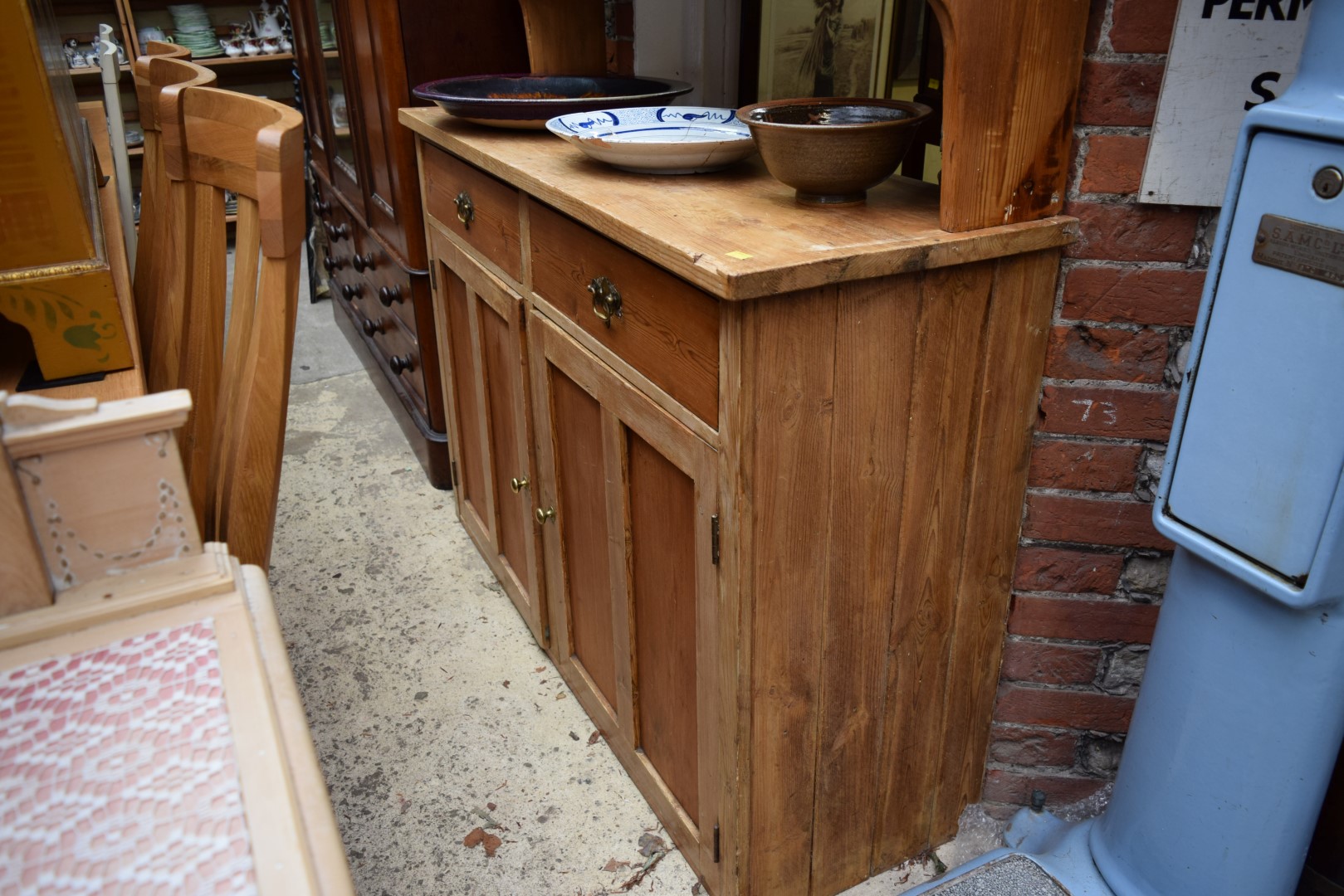 An old pine dresser and rack, 135cm wide. - Image 9 of 12
